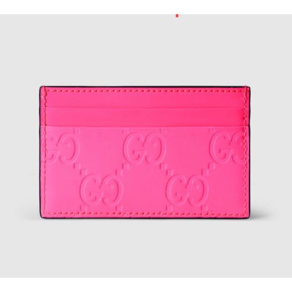 Gucci Unisex Rubber Effect Neon Bright Pink GG Logo Card Holder Case - Picture 1 of 7